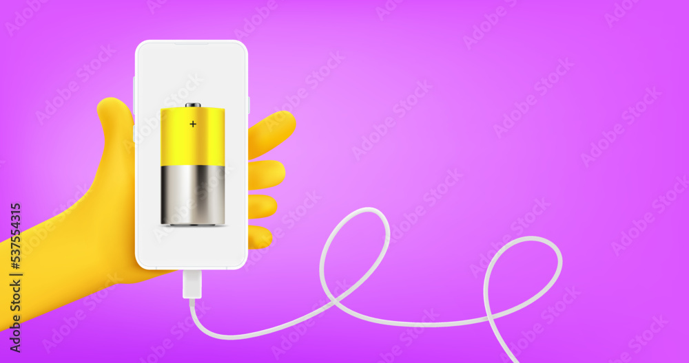 Poster 
Charging smartphone concept. 3d vector banner with copy space