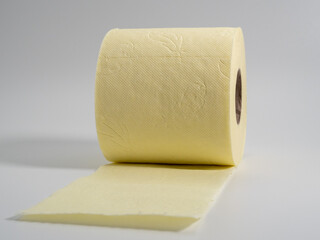 Roll of toilet paper on a light background.