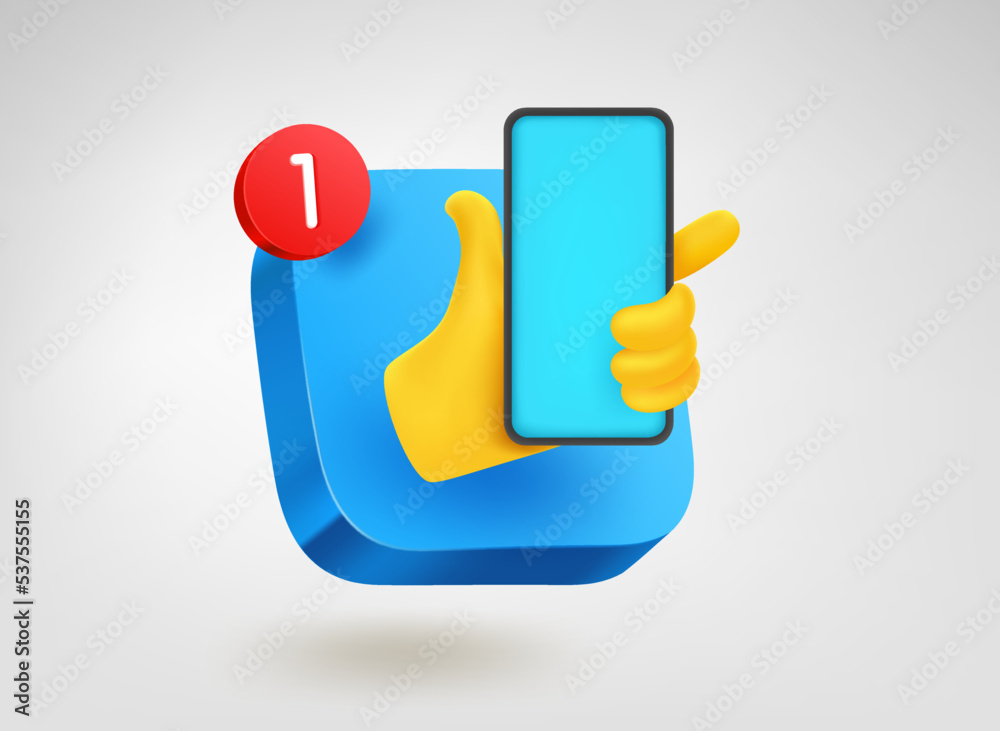 Poster Mobile application concept. 3d vector mobile application icon with notification