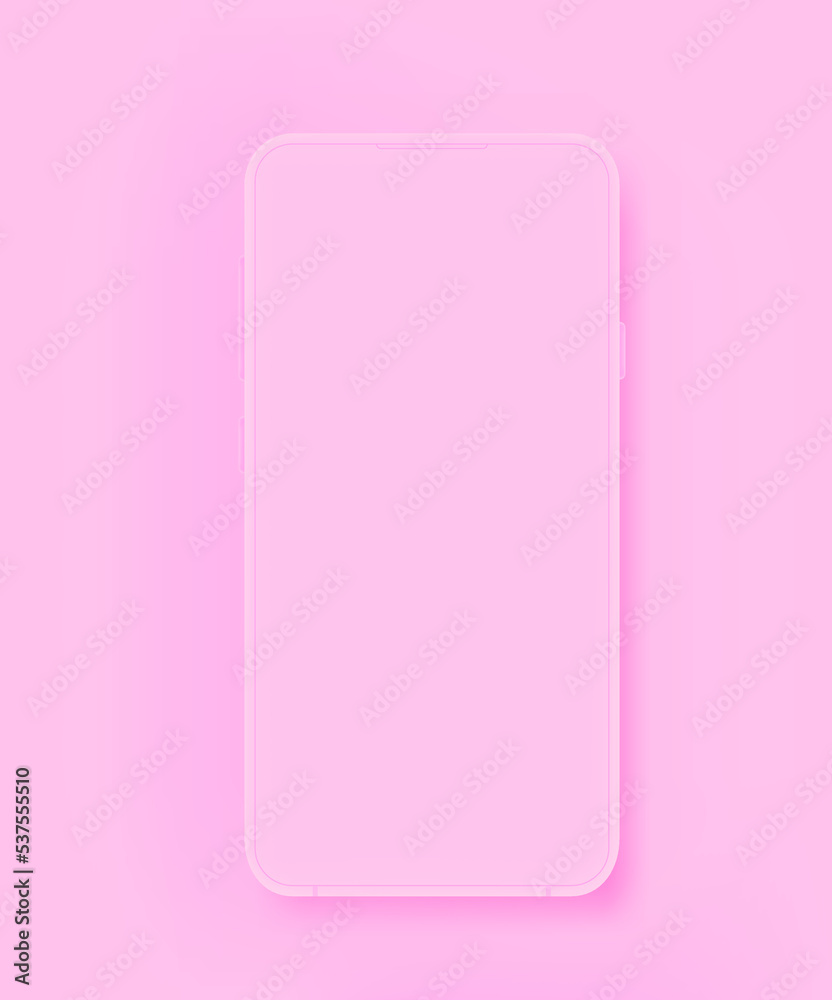 Poster modern pink mobile phone with blank screen. 3d vector banner template with copy space