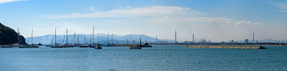 Panoramic view of the Seto Inland Sea, fishing port of Kasaoka City