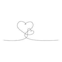 One line hearts, vector drawing

