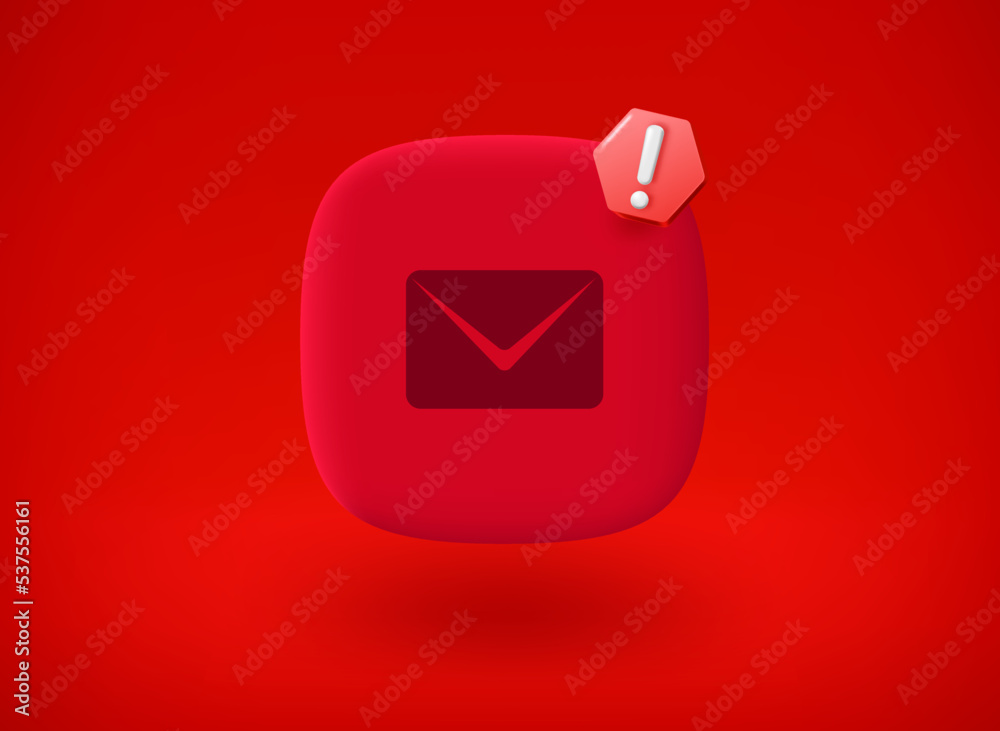 Poster spam concept. mail button with stop sign. 3d vector illustration