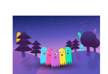 cute colorful monsters, Halloween holiday