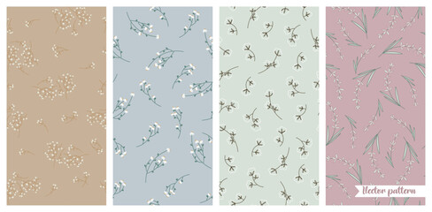 Soft tiny flower pattern collection. Seamless pastel vector flora background.