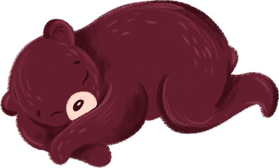 Fantasy hand drawn textured sleeping bear isolated on transparent background