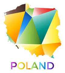 Bright colored Poland shape. Multicolor geometric style country logo. Modern trendy design. Vibrant vector illustration.