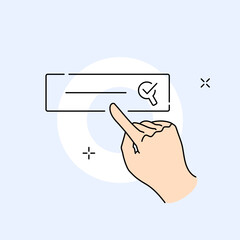 Hand pointing on search bar. Design element for navigation screen. Hand drawn style vector design illustration