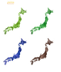 Set of vector polygonal maps of Japan. Bright gradient map of the country in low poly style. Multicolored Japan map in geometric style for your infographics. Vibrant vector illustration.