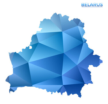 Vector Polygonal Belarus Map. Vibrant Geometric Country In Low Poly Style. Astonishing Illustration For Your Infographics. Technology, Internet, Network Concept.