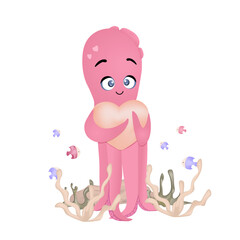 Print for children's t-shirt with an octopus Vector Childish illustration of an octopus on a white background