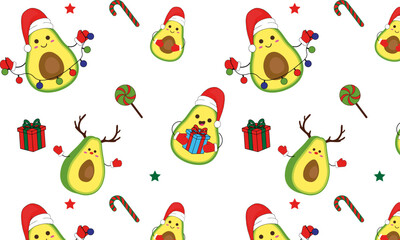 Naklejka premium Christmas pattern with avocados, garlands, Christmas sweets. cute pattern for the new year