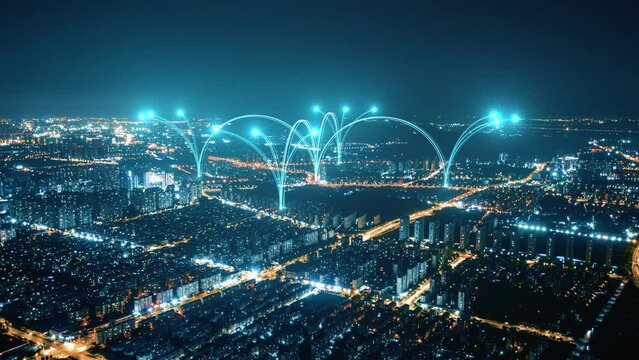 smart Connected city skyline. Futuristic network concept, city Technology