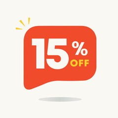 15% off. Price discounts tag for sales. Promotions, special offer retail and stores. Use in banner, social media