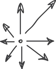 Outward arrows. Direction pointers in hand drawn doodle style