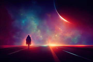 Hitchhiking through the universe. 3d illustration