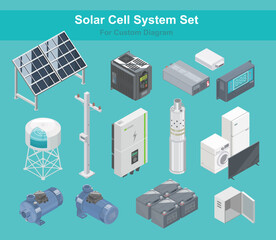 solar cell solar plant element component objects vector system custom diagram designed isometric