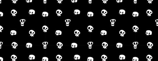 Seamless Halloween drawing with skulls on a white background