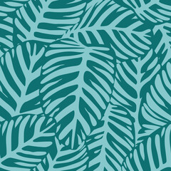 Fototapeta premium Abstract seamless dark teal background. Calathea Orbifolia leaves pattern. Organic shapes tropical plant botany design for cover template poster textile.