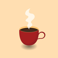 Cup of hot coffee with smoke. Flat style. Decorative design for cafeteria, posters, banners, postcards. Vector illustration
