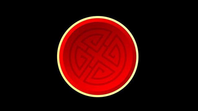Animation red circle chinese style isolate with black background for template.