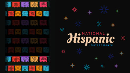 Hispanic heritage month. Abstract flag ornament background design, retro style with text, geometry