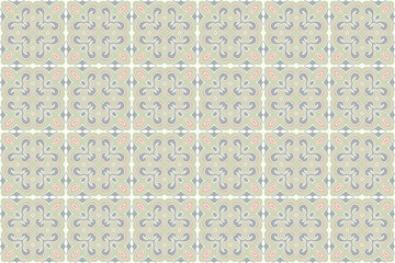 Floor or wall ceramic tile design in azulejos style, seamless pattern. Vector illustration. Patchwork background, texture.