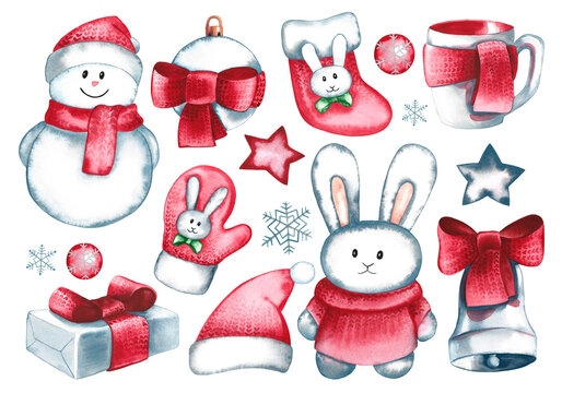 Christmas set. Watercolor. Isolate. For textiles, packaging and labels. For background design of invitation
