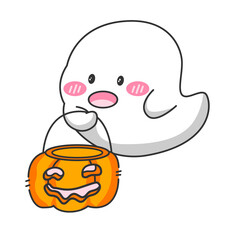 ghost holding pumpkin. Cartoon vector art and illustration.