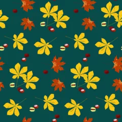 Kussenhoes Seamless autumn pattern with maple and chestnut leaves and plants © NataShu