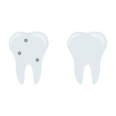 Vector illustration. A bad tooth and a healthy tooth.