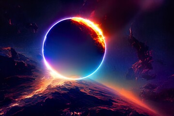 Meteor Impact On a planet - Fired Asteroid In Collision With Planet - Contain 3d Rendering. Background, concept art.