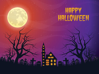 Halloween illustration with Colorful moon night background design 