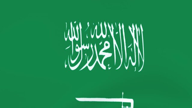 Flag of the Kingdom of Saudi Arabia. The national flag of KSA Arabian Peninsula in Western Asia 3d video is close.