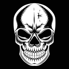 Monochrome illustration of skull