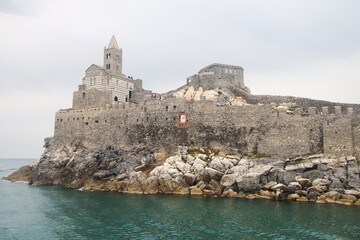 Fototapeta na wymiar Saint Pietro basilica in Portovenere, Cinque Terre park, Italy