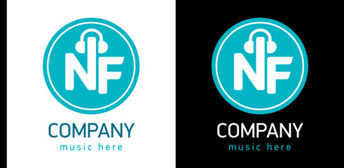 Obraz premium Logo Emblem Monogram NF in circle. with headphones,