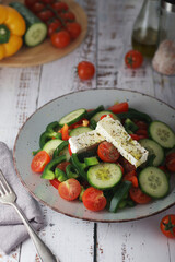 Traditional Greek salad on the plate