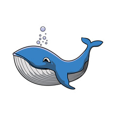 blue whale cartoon. big animal design illustration. underwater fish icon, sign and symbol.