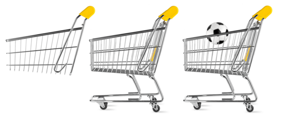 fillable empty yellow shopping cart with isolated front grid isolated white background. online shop commerce design pattern.