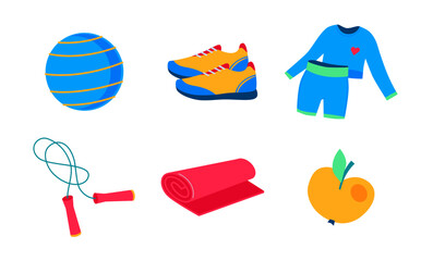 Healthy lifestyle and sport - set of flat design style objects