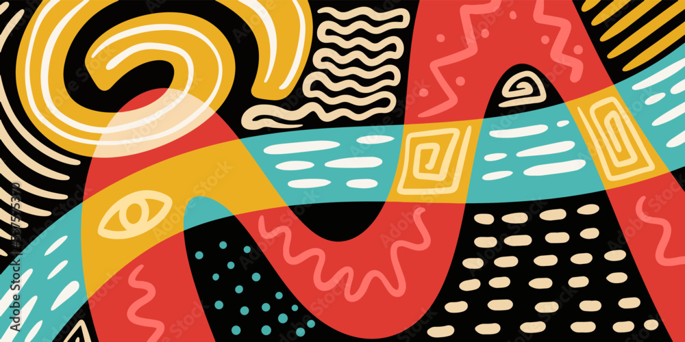 Poster abstract trendy background design in trendy and ethnic style. retro modern illustration outline stro