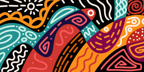 Abstract trendy background design in trendy and ethnic style. Retro modern illustration outline stroke pattern