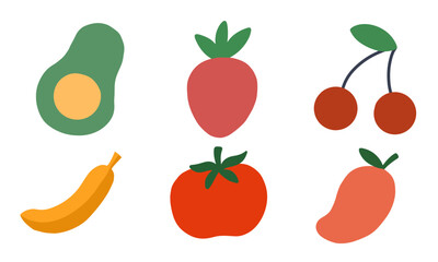 Set of tropical fruit for healthy vegan design element