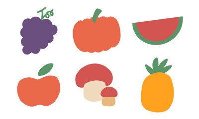 Set of tropical fruit for healthy vegan design element