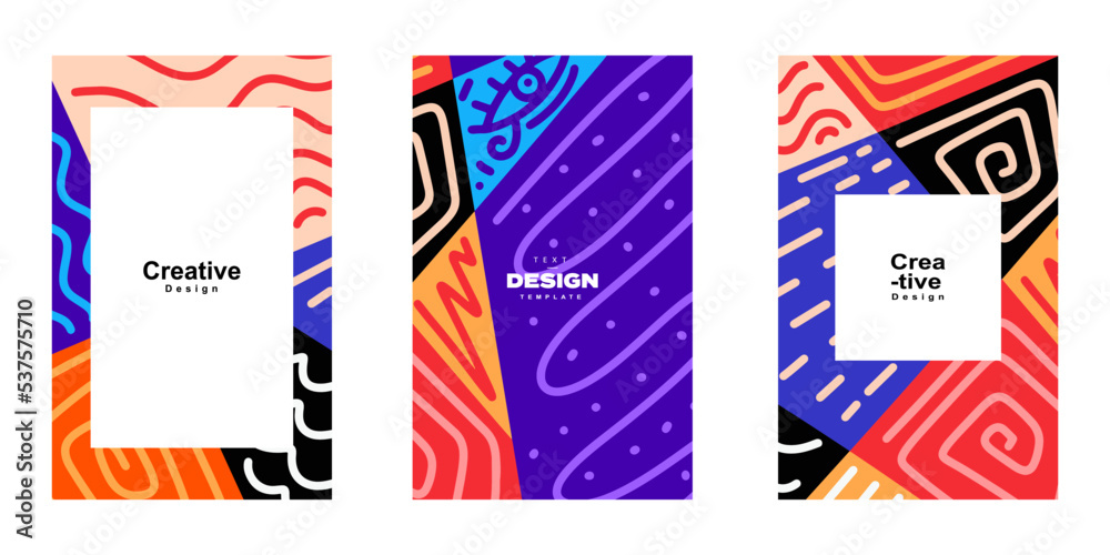 Aufkleber set of abstract trendy poster template design in ethnic style. collection of retro modern illustrati