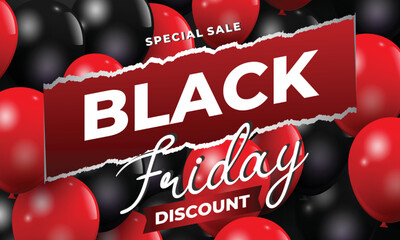 Black friday special sale promotion banner with realistic ripped papper decoration. - obrazy, fototapety, plakaty