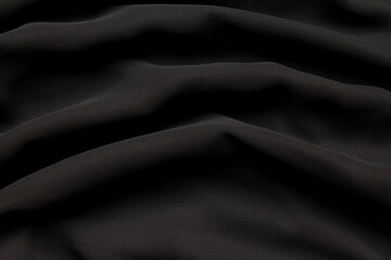 Close-up abstract texture black color fabric cloth textile background, cotton wavy material, soft folds waves on the fabric. Macro, web theme, template, wallpaper, concept design, for your design