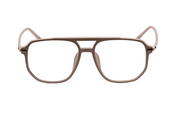Eyeglass frames and lenses in many colors, both metal and plastic. On a transparent, white background