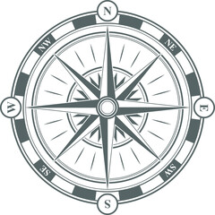 Marine travel symbol. Old map compass. Navigation icon